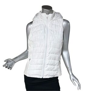 Tangerine White Puffer Vest Hooded Full Zip Pockets Women’s Medium Excellent